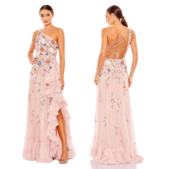 Mac Duggal 9164 Embellished One Shoulder Asymmetrical Hem Dress Size 6 $698
